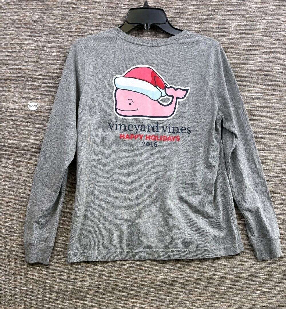 Vineyard Vines Whale Happy Holidays Christmas 2016 Shirt Womens Size M Gray